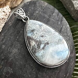 XL Natural Caribbean Larimar Silver Necklace Pendant